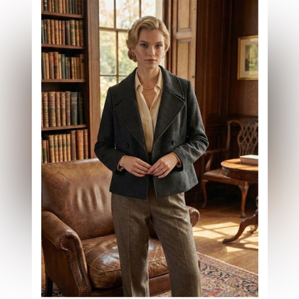 Theory Wool Cashmere Double Breasted Pea Coat | Dark Academia Old Money | M